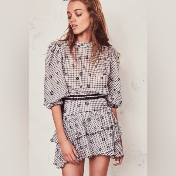 LoveShackFancy Lorelei charcoal Ruffle Mini Dress size small - Picture 1 of 9